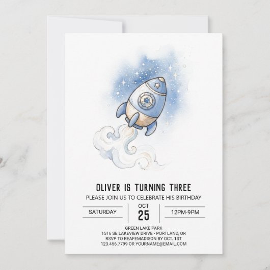 Invitation Anniversaire Fusée Spatiale Étoilée (Devant)