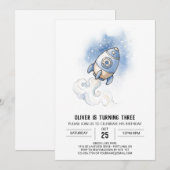 Invitation Anniversaire Fusée Spatiale Étoilée (Devant / Derrière)