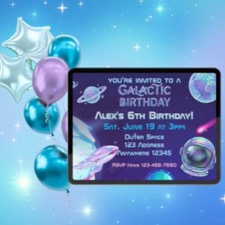 Invitation Anniversaire Galactique Spatial Holographique