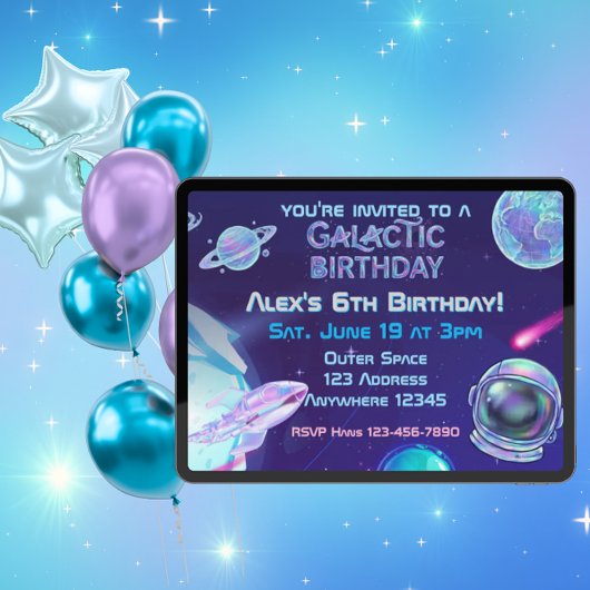 Invitation Anniversaire Galactique Spatial Holographique