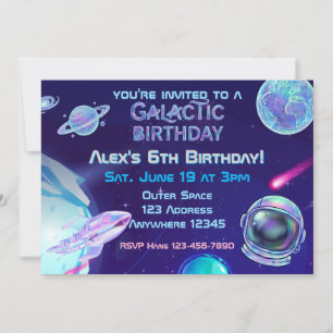 Invitation Anniversaire Galactique Spatial Holographique