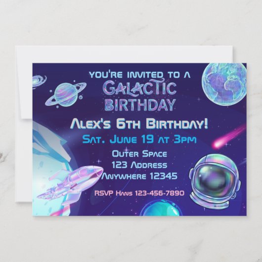 Invitation Anniversaire Galactique Spatial Holographique (Devant)