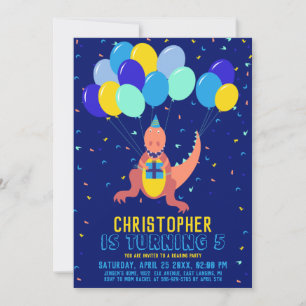 Invitation Anniversaire Garçon Ballon Jaune Bleu Dinosaure Co