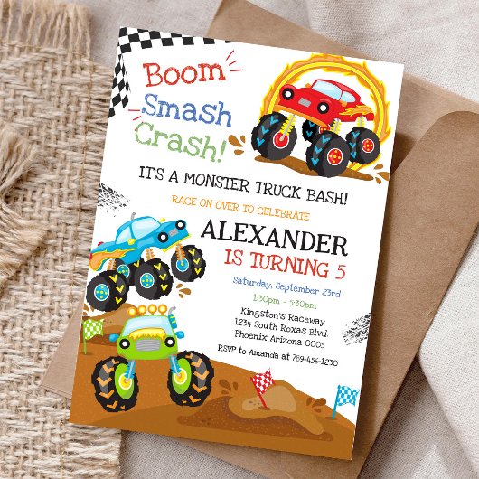 Invitation Anniversaire Garçon Bash Boom Smash Crash Monster