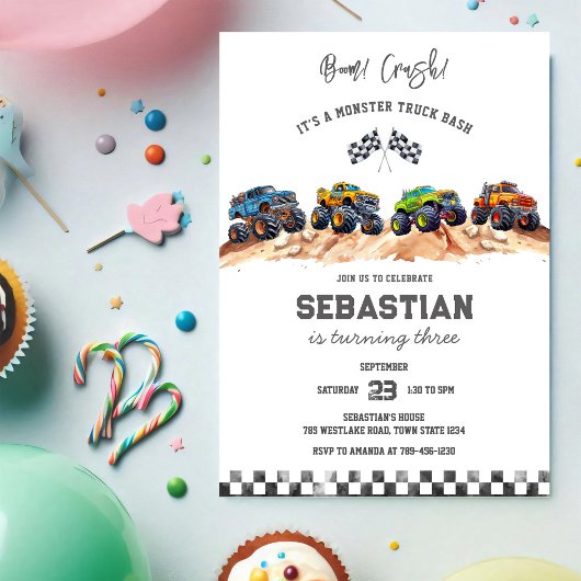 Invitation Anniversaire Garçon Bash Boom Smash Crash Monster