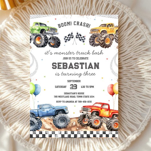 Invitation Anniversaire Garçon Bash Boom Smash Crash Monster