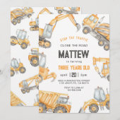 Invitation Anniversaire Garçon Camion de Chantier (Devant / Derrière)