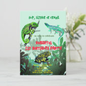 Invitation Anniversaire garçon chameleon, lézard, grenouille (Debout devant)