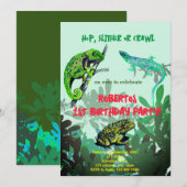 Invitation Anniversaire garçon chameleon, lézard, grenouille (Devant / Derrière)