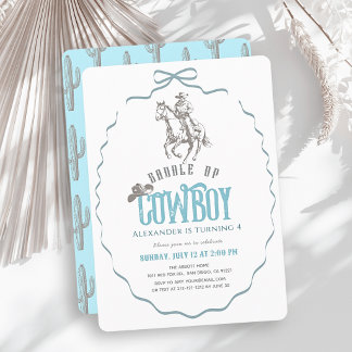 Invitation Anniversaire Garçon Cowboy Western Bleu Nœud