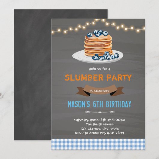 Invitation Anniversaire garçon crêpes sommeil (Devant / Derrière)