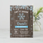 Invitation Anniversaire Garçon Hiver Rustique Flocon de Neige (Debout devant)