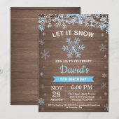 Invitation Anniversaire Garçon Hiver Rustique Flocon de Neige (Devant / Derrière)