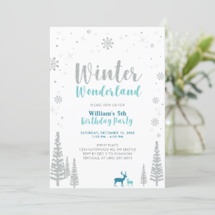 Invitation Anniversaire Garçon Hiver Silver & Green Wonderlan