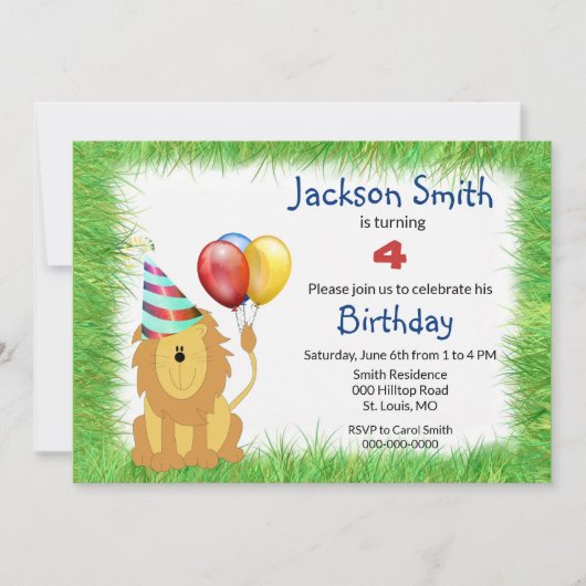 Invitation Anniversaire Garçon Lion de Dessin Anim (Devant)