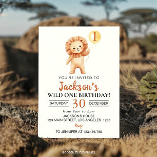 Invitation Anniversaire Garçon Lion Sauvage Ballon Jaune