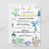 Invitation Anniversaire Garçon Mignon Dragon Aquar (Devant)