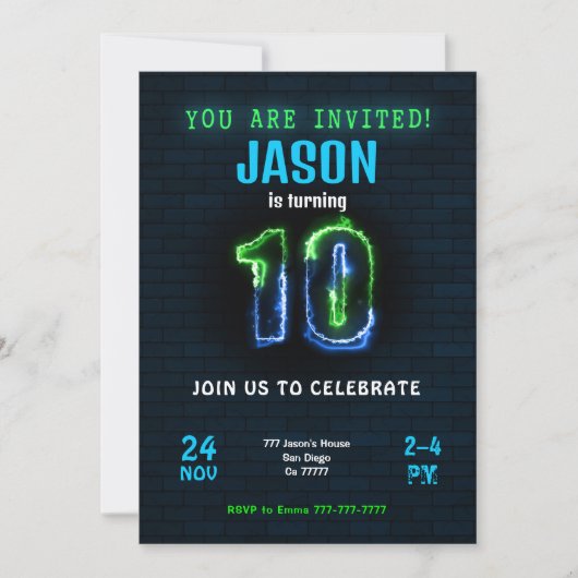 Invitation anniversaire garçon modifiable (Devant)