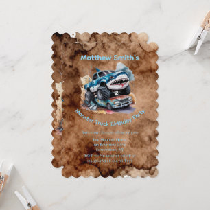 Invitation Anniversaire Garçon Monster Truck Requin Patauge d