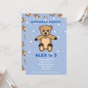 Invitation Anniversaire Garçon Ours en Peluche Bleu Mignon