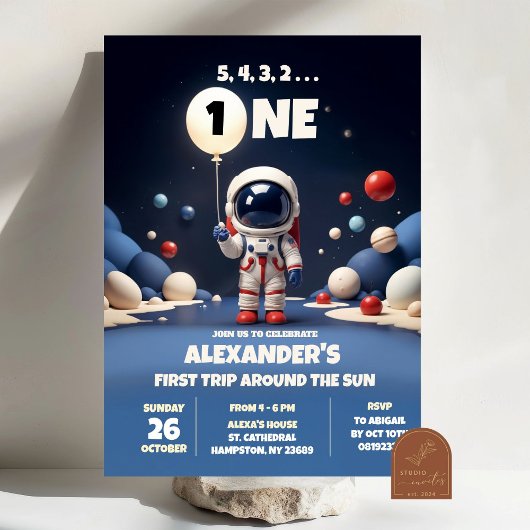 Invitation Anniversaire Garçon Premier Bleu Astronaute Espace