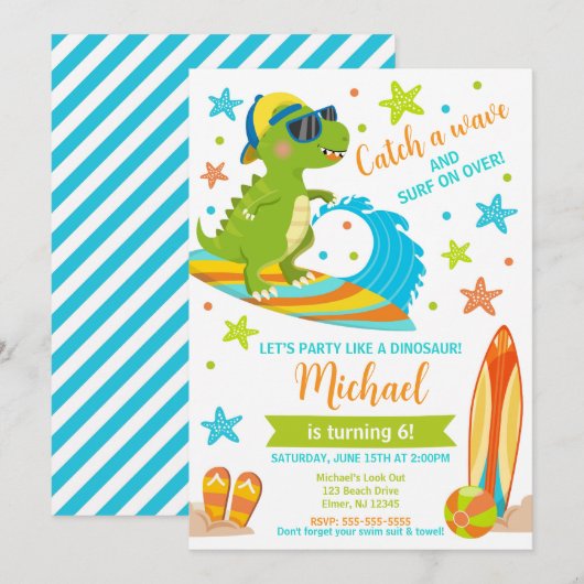 Invitation Anniversaire Garçon Thème Dinosaure T-Rex Fête d'é (Devant / Derrière)