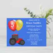 Invitation Anniversaire Garçon Tracteur rouge et ballons (Debout devant)