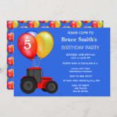 Invitation Anniversaire Garçon Tracteur rouge et ballons (Devant / Derrière)