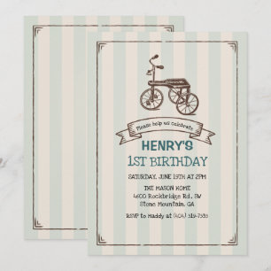 Invitation anniversaire garçon tricycle vintage -