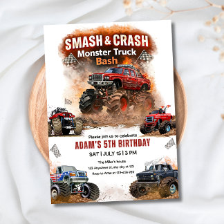 Invitation Anniversaire Garçons Smash & Crash Monster Truck B