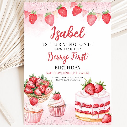 Invitation Anniversaire Gâteau aux Fraises