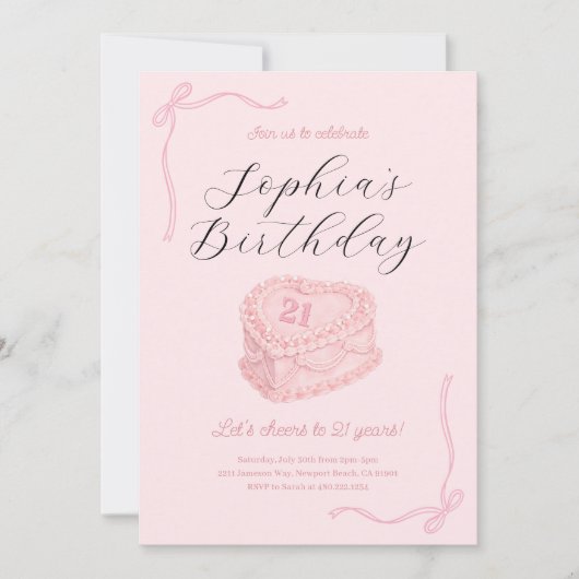 Invitation Anniversaire Gâteau Rose Coquette (Devant)