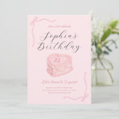 Invitation Anniversaire Gâteau Rose Coquette (Debout devant)