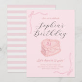 Invitation Anniversaire Gâteau Rose Coquette (Devant / Derrière)