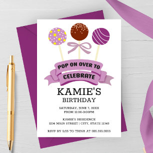 Invitation Anniversaire Gâteaux Pop Violet