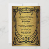 Invitation Anniversaire, Gatsby style, or noir, monogramme (Devant)