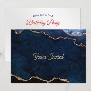 Invitation Anniversaire Geode Bleu Doré