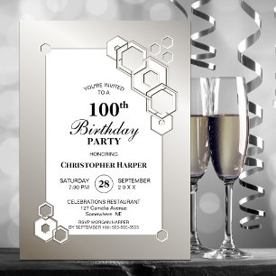 Invitation Anniversaire géométrique argenté 100 ans