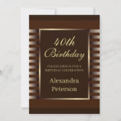 Invitation Anniversaire Géométrique Chic Brown Et Gold Stripe (Devant)