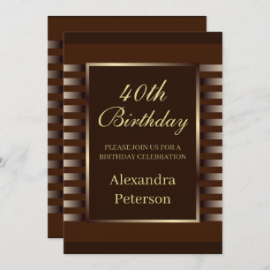 Invitation Anniversaire Géométrique Chic Brown Et Gold Stripe