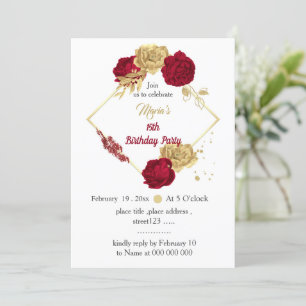Invitation anniversaire géométrique des fleurs bordeaux et or