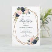 Invitation Anniversaire géométrique floral floral de la marin (Debout devant)