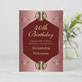 Invitation Anniversaire Géométrique Hexagon Rose Rouge Et Or (Debout devant)