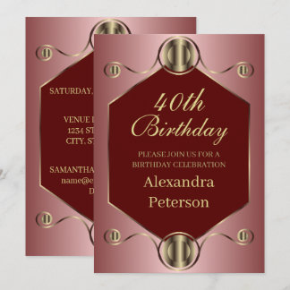 Invitation Anniversaire Géométrique Hexagon Rose Rouge Et Or