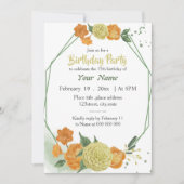 Invitation anniversaire géométrique jaune orange floral vert (Devant)