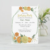 Invitation anniversaire géométrique jaune orange floral vert (Debout devant)