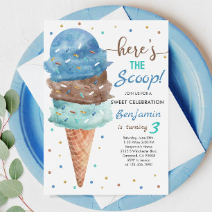 Invitation Anniversaire Glace: Cône Bleu Menthe