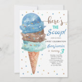 Invitation Anniversaire Glace: Cône Bleu Menthe (Devant)