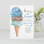 Invitation Anniversaire Glace: Cône Bleu Menthe (Debout devant)