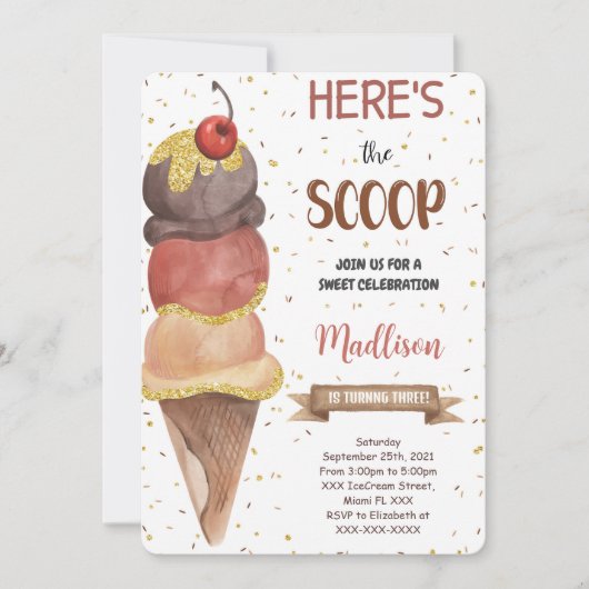 Invitation anniversaire glace éditable (Devant)